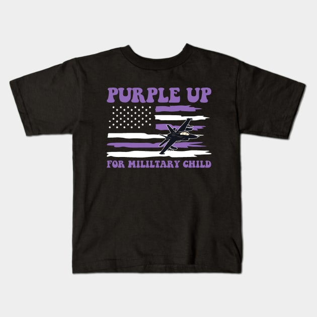 Groovy Purple Up For Military Kids Military Child Month Kids T-Shirt by Zimmermanr Liame